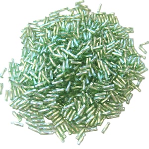 Jewelry Supplies ~  1/4" Glass Bugle Tube Beads - Lime Green -  1 oz bag    (#LG03)