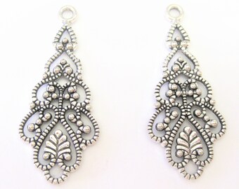 Jewelry Supplies ~  Silver Chandelier Earring  Pendant  Charm - Faux Marcasite - Set/2   (Grp UP / 10B )