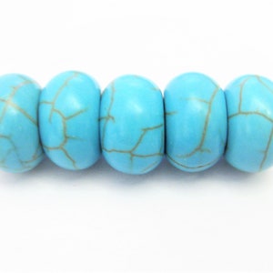 Jewelry Supplies ~  Turquoise Blue Howlite Spacer Beads   Set/5  - 14x10mm  Large Hole Beads