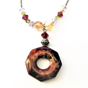 Vintage Jewelry Agate Crystal Pendant Choker Necklace Honey, Raspberry, Purple N5C image 1