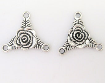 Jewelry Supplies ~  Silver Rose Chandelier Earring  Pendant  Charm Connector Supply  Set/2    (Grp RY )