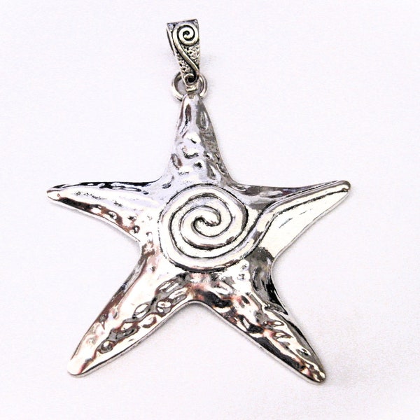 Jewelry Supplies ~  Large Starfish  Pendant  Bold   Silver-tone  -  3 1/2" long   (STRF/TGB)