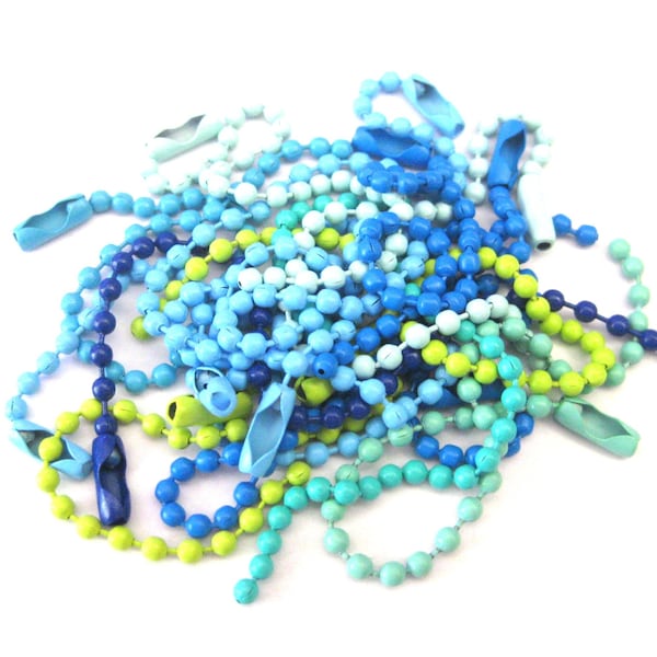 Jewelry Supplies -  15  Ball Chain w/Closures -  4 1/2" length - Key Chain size  - 2.5mm Ball Iron -  Blue/Aqua  (N10C)