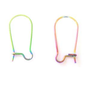 Jewelry Supplies - 5 pr. Rainbow Kidney Earring Wires 304 Stainless Steel Hooks - 10 pc  -  #KWA  (N11B)