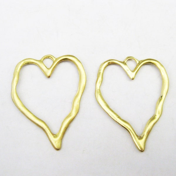 Jewelry Supplies ~  Heart Pendant  Matte Gold-tone  Resin  Hammered Open Heart   1 1/2"   Sold per  1, 2, 10 Piece  (N12A)