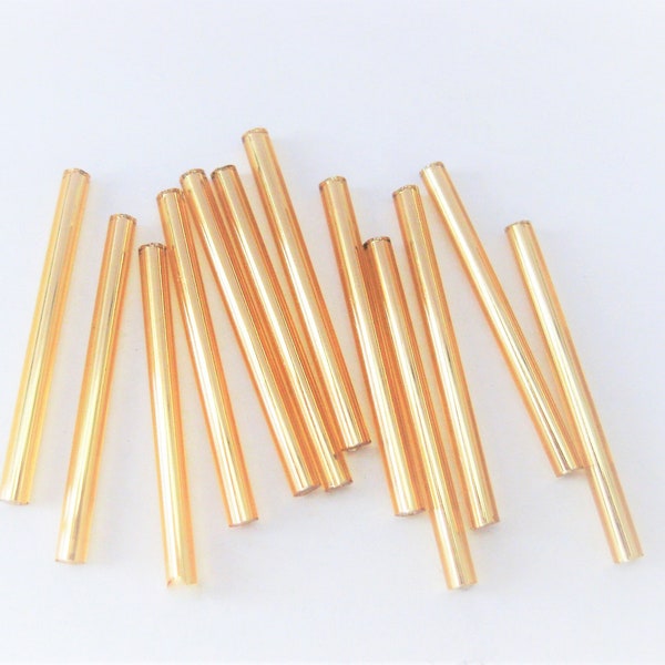 Jewelry Supplies ~  1 3/8"  Glass Golden Bugle Tube Beads   -  Per 12 or 25 Bags  (N7C)
