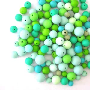 Jewelry Supplies - 160 Silicone Beads Lot -  Aqua, Blue, Green Mix - Multi Round Sizes  -  #SB30  (NA)