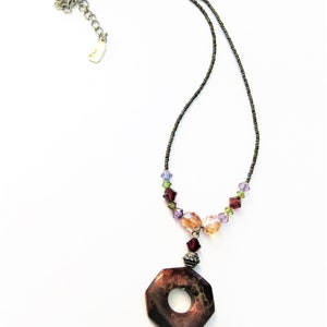 Vintage Jewelry Agate Crystal Pendant Choker Necklace Honey, Raspberry, Purple N5C image 2