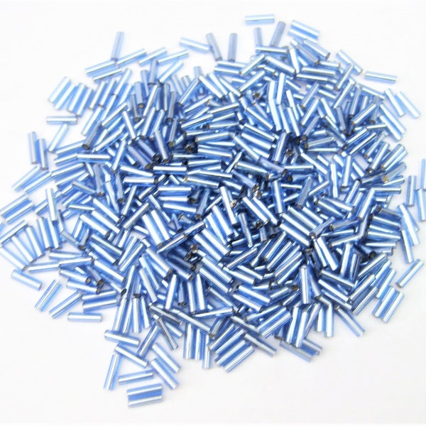 Jewelry Supplies ~  1/4" Glass Bugle Tube Beads - Powder Blue   -  1/2 oz bag    (Grp-SB02/N14A)