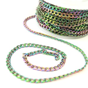 Jewelry Supplies - Rainbow Curb Chain Twisted Cable  Stainless Steel  Flat  4.5mm  -  18" or 20"  Unfinished  (N11C)