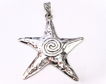 Jewelry Supplies ~  Large Starfish  Pendant  Bold   Silver-tone  -  3 1/2" long   (STRF/TGB)