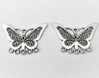 Jewelry Supplies ~  Silver Butterflies  Earring  Pendant  Chandelier Charm Pendant  Supply  Set/2    (Grp BD)