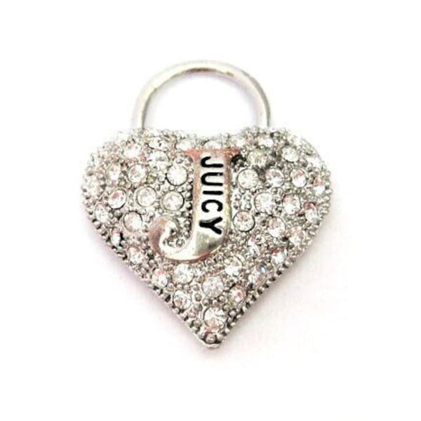 Jewelry Supplies -  Juicy Couture Heart Rhinestones Pendant  Sparkly   Silver-tone    (N12A)