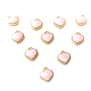 Jewelry Supplies ~  10 Pink/Rose-gold  Charms  Heart  TINY!  Enamel   9mm   (G-1C)