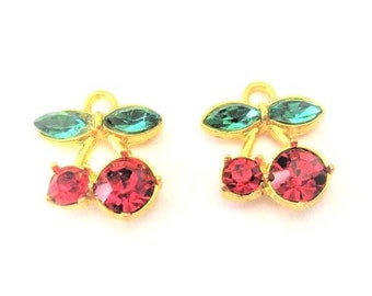 Jewelry Supplies -  Red  Cherry  Charms  Pendant    Set/2    (N9B)