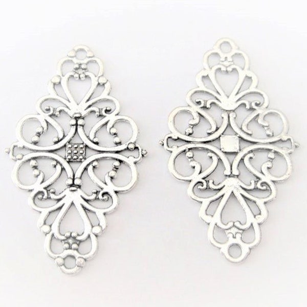 Jewelry Supplies ~  Charm Pendant  Silver-tone  Connectors  Filigree  Link   Large  Set/2   (G-2B)