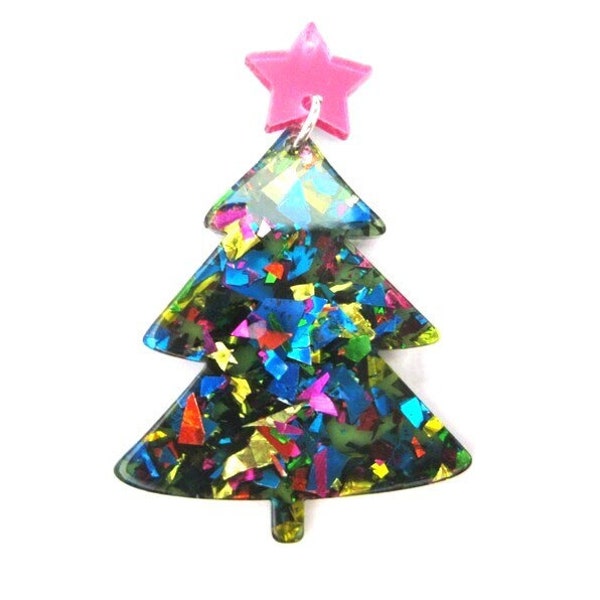 Jewelry Supplies ~  Tree Pendant Christmas Acrylic Dangle  Colorful   Acrylic   2" -  Per piece   (G3B)