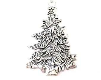 Jewelry Supplies ~  Large Pine Tree   Pendant  Bold   Silver-tone  -  2 5/8"  (Grp LCT/TGB)