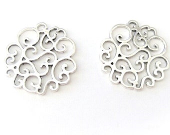 Jewelry Supplies ~  Silver Chandelier Earring  Pendant Filigree Component  Supply  Set/2   (Grp RSS)