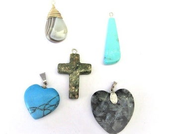 Jewelry Supplies -  Pendant  Lot   Agate, Turquoise, Misc. Stones  Heart  Cross   (GrpT/N9B)