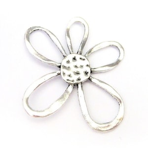 Jewelry Supplies ~  1 or 2 Large Flower Pendant  Daisy  Chandelier Earring Silver Connector Supply - Sold per 1 or 2 pc  - 2 1/4&quot; -  #SU
