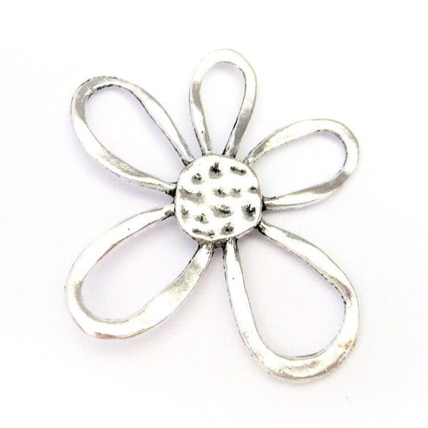 Jewelry Supplies ~  1 or 2 Large Flower Pendant  Daisy  Chandelier Earring Silver Connector Supply - Sold per 1 or 2 pc  - 2 1/4"  (Grp SU)