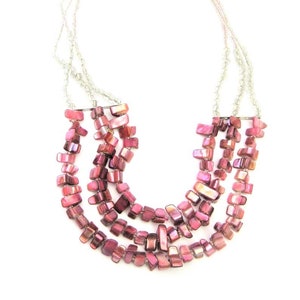 Vintage Jewelry ~ Shell Nugget Necklace  Pink  Shell, Glass  Beaded Necklace   17&quot; - 19&quot;   (G3C)