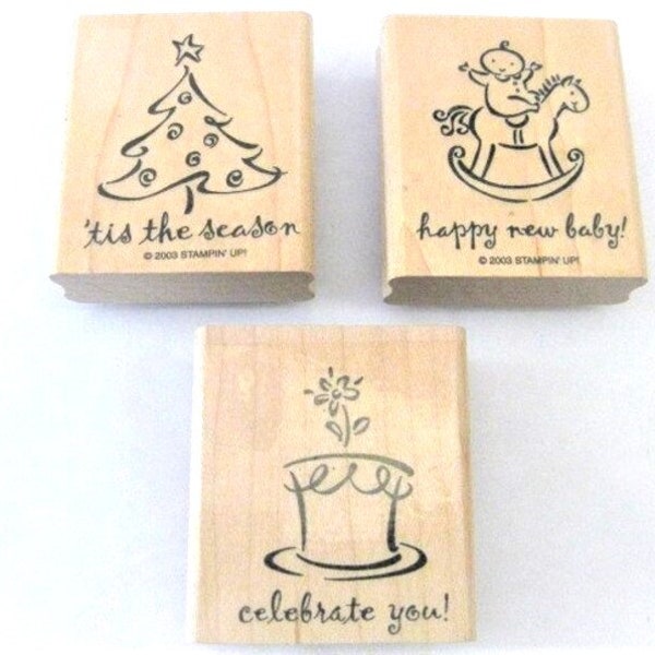 Craft Supplies ~  Stampin UP!  Rubber Stamps   Baby -  Christmas Tree -  Celebrate   Wood mounted   2003   You Choose!   2 1/4"     (GP-1)