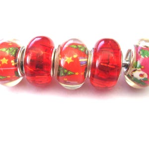 Jewelry Supplies ~  5 Resin Spacer Beads Large Hole   14x10mm -   Red, Christmas  -  Set/5