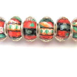 Jewelry Supplies ~  Resin Spacer Beads   Set/6  Large Hole   14x10mm   ' Holiday Spirit '