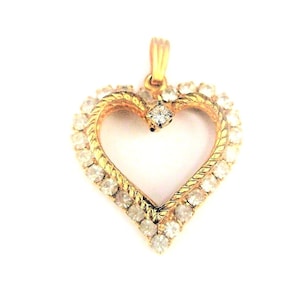Jewelry Supplies ~  Heart Pendant Gold-tone  Crystals  Clear   Dimensional   - 1 1/4&quot;   (G-1A)