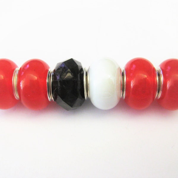 Jewelry Supplies ~  Resin Spacer Beads  Set/6  Large Hole   14x10mm  -  Red, Black, White  -  'Santa'