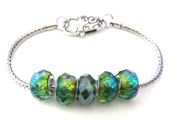 BeachViewAttic Jewelry - European Style Bracelet, Resin Bead, Silver-plate Bracelet - Ocean  (N18A)