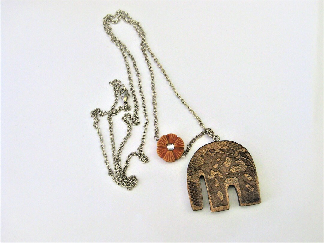 Vintage Jewelry Wooden Elephant Necklace Rustic, Long 1980's G9A Etsy
