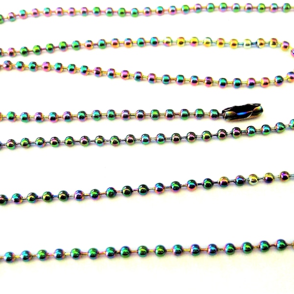 Jewelry Supplies - 24" Rainbow Ball Chain w/closure  - 2.5mm Ball  - Finished   (N11C)