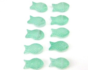 Jewelry Supplies ~  10 Glass Beads Fish -  Aqua Blue/Seafoam    5/8"  - Loose  Set/10  (FSH4 /N16A)