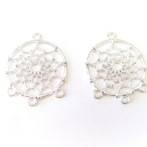 Jewelry Supplies ~  Silver Chandelier Earring  Pendant Component Large  Dream Catcher  Web  Shiny   Set/2  -  #AMM
