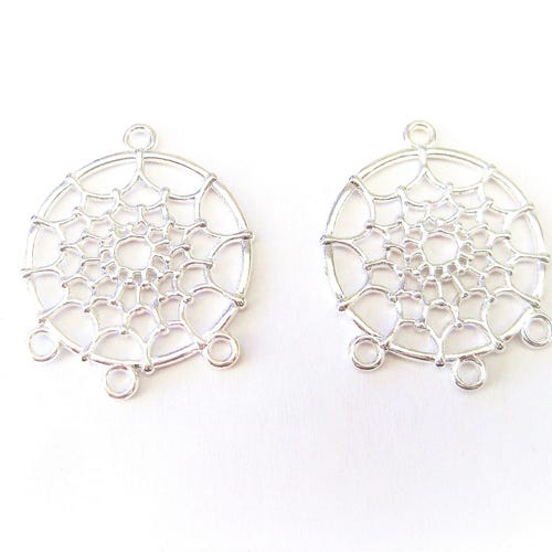 Jewelry Supplies ~  Silver Chandelier Earring  Pendant Component Large  Dream Catcher  Web  Shiny   Set/2  -  #AMM