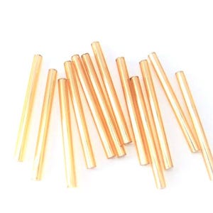 Jewelry Supplies ~  1 3/8&quot;  Glass Golden Bugle Tube Beads   -  Per 12 or 25 Bags -  #GT1   (N7C)