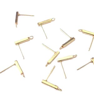 Jewelry Supplies -  18K Gold-plated Stainless Steel Stud Earring Bar - Horizontal Bar,  13mm long -  Set/10pc -  Grp/SG  (N17C)