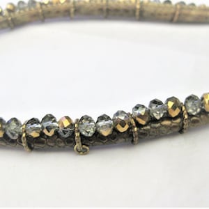 Vintage Jewelry Choker Gold-tone Cord, Crystals, Wood Beads Brown, Blue Necklace G-9A image 3