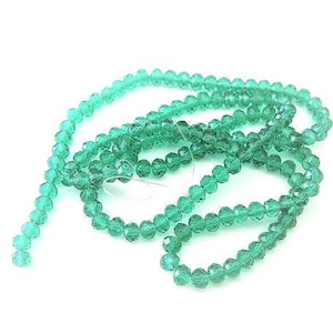 Jewelry Supplies ~ Emerald Green Glass Bead Strand  4mm  Rondelle Faceted   140 beads     (N8B)