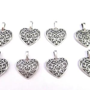 Jewelry Supplies ~  8 Hearts  Antique Silver tone Charms  Pendants  Set/8   (G-2B)