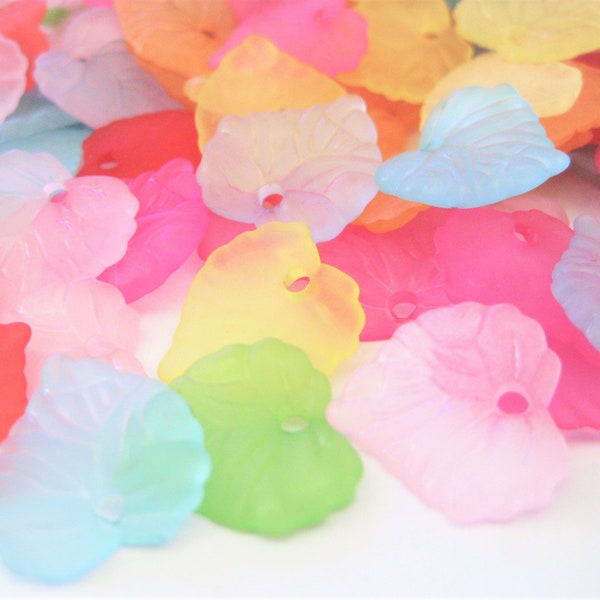 Craft Supplies -  200pc  Leaf, Petals, Heart shape  Transparent Colored Charm/Pendants    5/8"   (WBR)