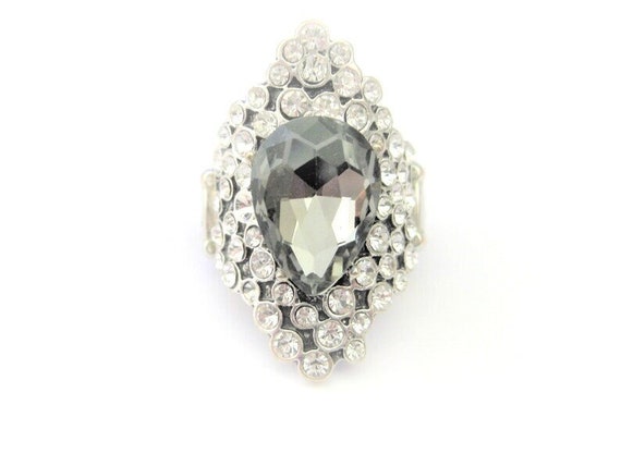 Vintage Jewelry ~  Ring Stretch Smoke Crystal  Gl… - image 1