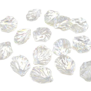 Jewelry Supplies ~  15 Clear AB Acrylic Leaf, Shells -  Transparent  Beads, Charms    Set/15 Leaves,   3/4" long -  (N17B)