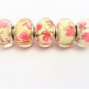 Jewelry Supplies ~  Resin Spacer Beads   Set/5  Large Hole   14x10mm   Ivory/Pink   'Victorian Roses'