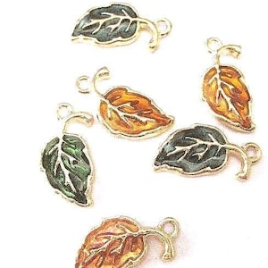Jewelry Supplies - 6 Leaf Charms  Small Autumn Enamel colors and Gold-tone   Random Set-  #L6  (N13B)