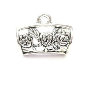 Jewelry Supplies  ~   Large Tube Bead  Bail  Filigree Floral   Curved  Pendant  Silver-tone   1 1/4&quot; - Per 1pc  - #LTB    (N13C)