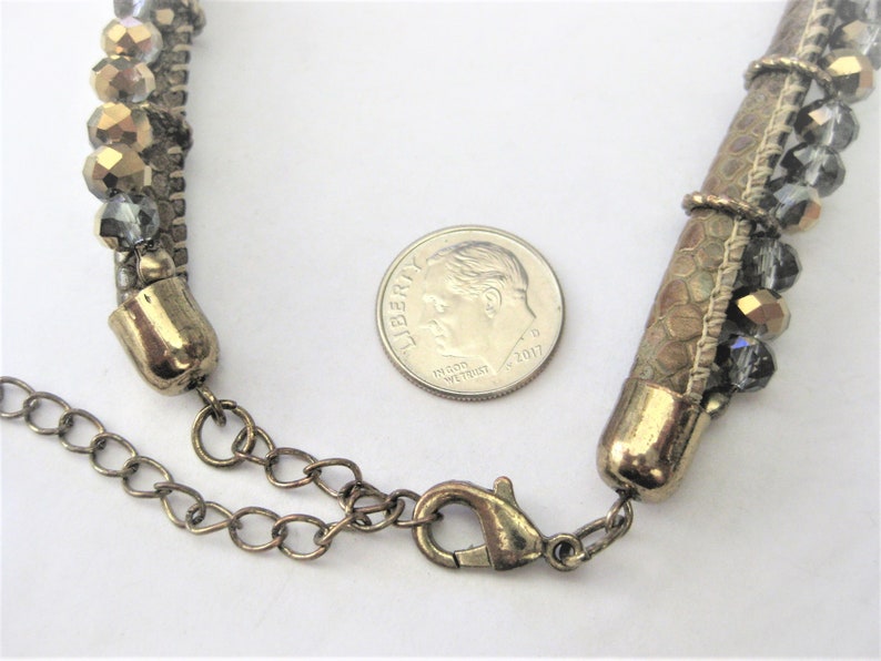 Vintage Jewelry Choker Gold-tone Cord, Crystals, Wood Beads Brown, Blue Necklace G-9A image 4